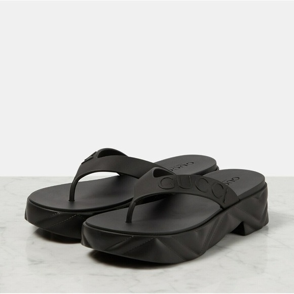 New GUCCI logo Thong Platform black rubber Sandals - Picture 7 of 12